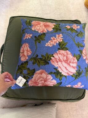 Floral Blue and Pink Decorative Throw Pillow -Anthropologie BNWT